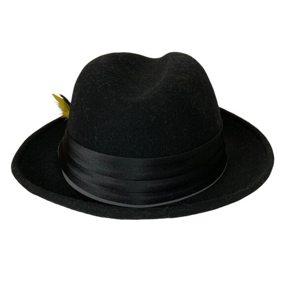Stacy Adams Mens Black Wool Fedora Hat Satin Band Feather Accent Size XL - Picture 9 of 12